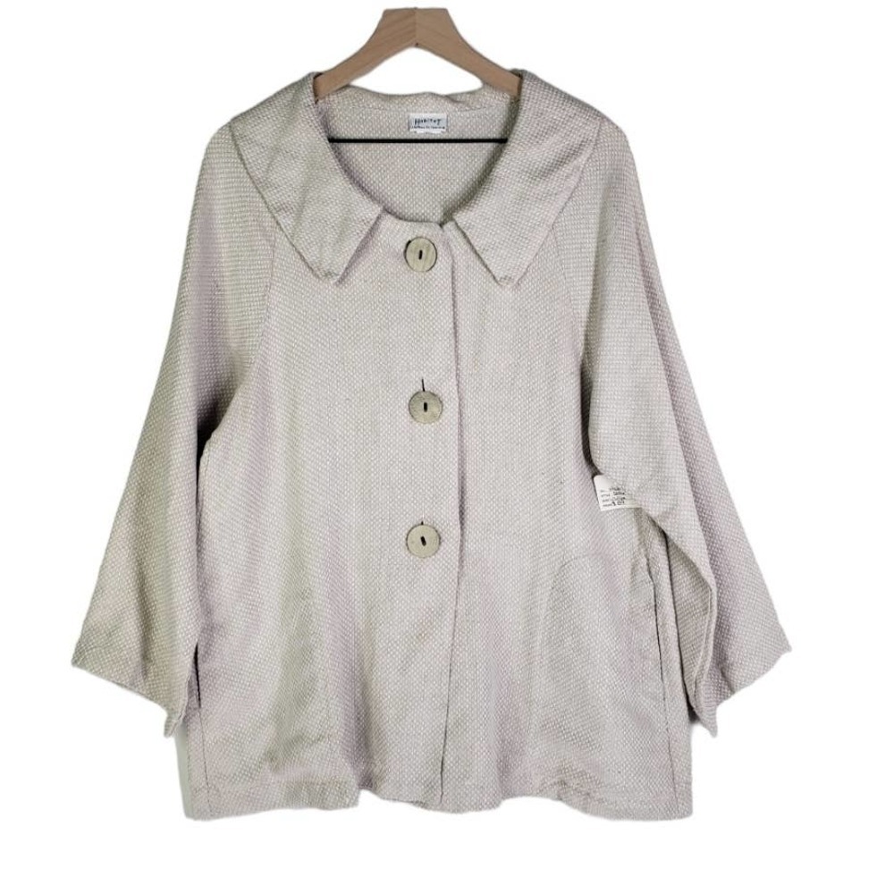 Habitat Woven Swing Big Button Jacket L Ivory Beige Artsy Lagenlook